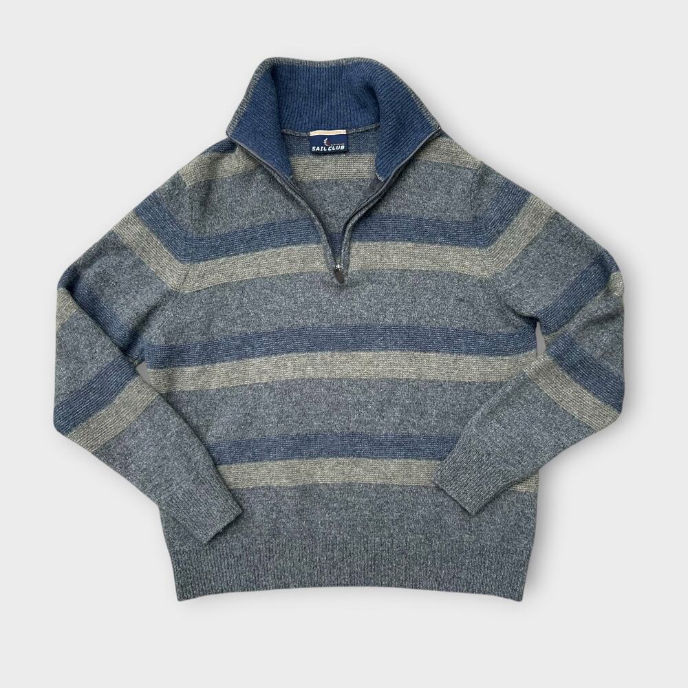 Vele Dei Mari Sail Club 1/4 Zip Wool Yachting Sweater Men’s Large Blue Striped